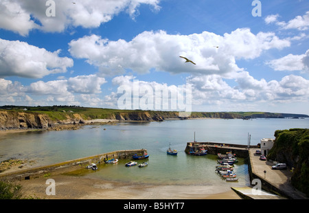 Bateau de pêche à terre entrant dans le port de Boatstrand, Copper Coast, comté de Waterford, Irlande Banque D'Images