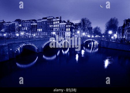 Au crépuscule d'Amsterdam, Pays-Bas Banque D'Images
