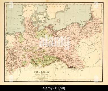 La Prusse et l'Allemagne du nord 1880 cartographie Carte Banque D'Images