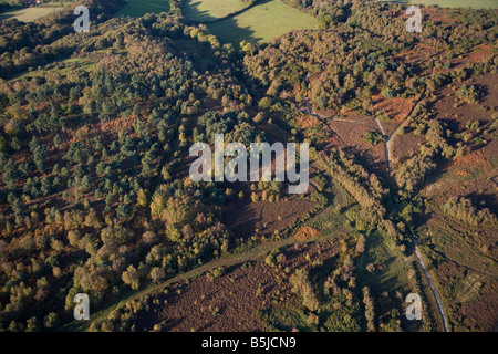 Une vue aérienne de Kelling heath nature reserve et de terres agricoles Norfolk Banque D'Images