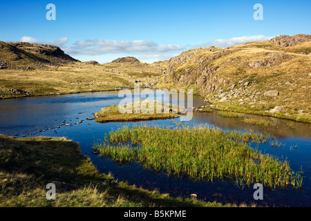 L'arrosage Tarn pittoresque petit lac sous la montagne de Scafell Pike, Wasdale 'le Lake District' Cumbria England UK Banque D'Images