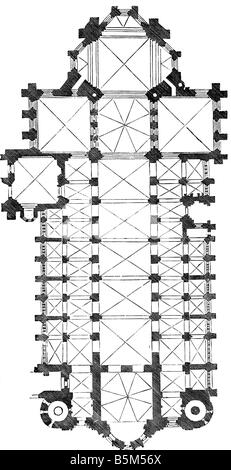 Architecture, plans d'étage, cathédrale de Mayence, construite entre 975 abd 1009 par l'évêque Willigs, dessin, plan, église catholique, religion, christianisme, âge moyen, roman, Rhénanie, Allemagne, Europe, 10ème/11ème siècle, historique, médiéval, Banque D'Images