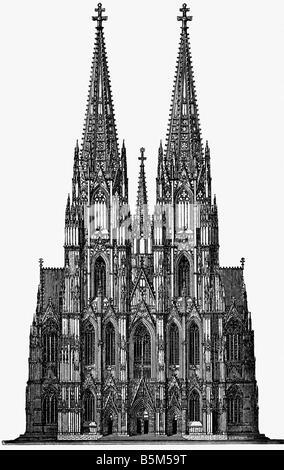 Architecture, églises et monastères, détail, fassade, cathédrale de Cologne, construite 1248 - 1880, Banque D'Images