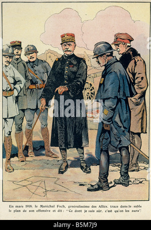 1FK 1102 E1918 E Le maréchal Foch à l'avant Col Imprimer Ferdinand Foch maréchal français 1917 chef d'état-major général Mars 1918 su Banque D'Images