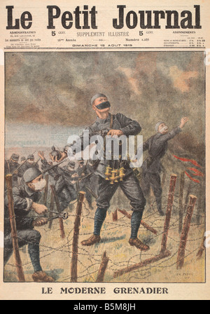 2 G55 G1 1915 3 E grenadiers Français de Petit Journal Histoire de la PREMIÈRE GUERRE MONDIALE La Première Guerre mondiale, guerre du gaz Le moderne grenadier grenadier français avec Banque D'Images