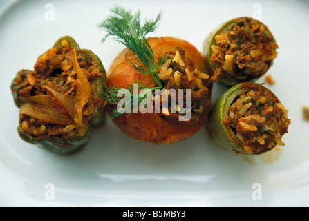 La Libye un plat classique de divers légumes farcis au riz agneau hachée herbes et ensuite cuits Banque D'Images