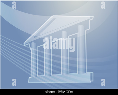 Illustration d'un grand bâtiment avec des piliers montrant les finances gouvernementales ou d'autres établissements Banque D'Images
