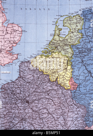 Carte de l'Ouest frontline 1915 Première Guerre mondiale, Front de l'Ouest Carte de l'Ouest zone de guerre Pays-Bas Belgique nord de la France 1914 15 Banque D'Images