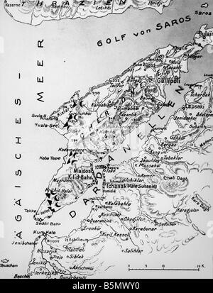 9TK 1915 425 F1 1 bataille de Gallipoli 1915 Map World War 1 La guerre dans le Proche-Orient tentative d'atterrissage par les Alliés sur la Dardanelle Banque D'Images