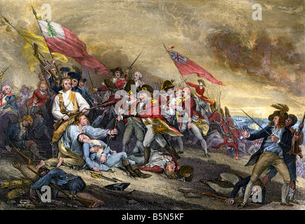 Bataille de Bunker Hill au début de la Révolution américaine en 1775. À la main, gravure d'une peinture Trumbull Banque D'Images