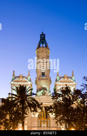 Hôtel de ville sur la place centrale Plaza del Ayuntamiento Valencia Espagne Banque D'Images