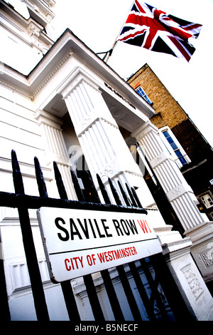 Union Jack flag et Savile Row, Londres W1 sign Banque D'Images