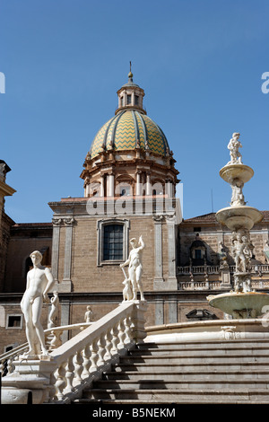 Fontana Pretoria et Santa Caterina, Palerme, Sicile Banque D'Images