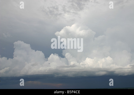 D'énormes nuages duveteux, blanc, construire haut dans le ciel, projetant des ombres sous eux. Banque D'Images