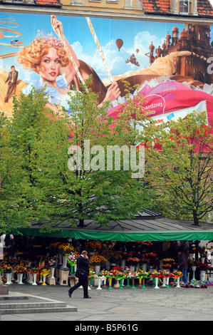 Marché aux fleurs à la place de 'alt' ou Solny Square, Wroclaw, Pologne Banque D'Images