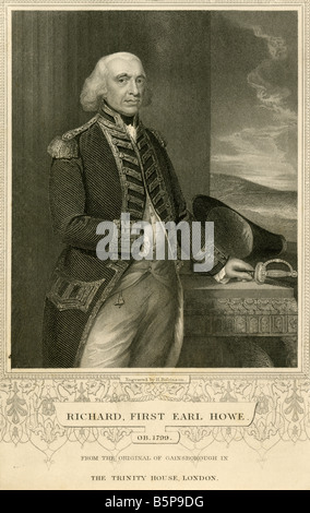 Gravure ancienne de Richard Howe, 1er comte Howe. Banque D'Images