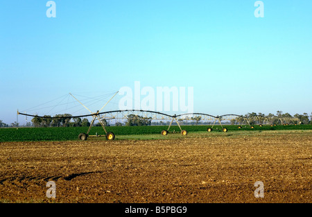 Matériel d'irrigation dans un champ, Wee Waa, près de Narrabri, NSW, Australie Banque D'Images