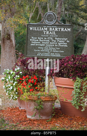 William Bartram Trail Sign Mead Garden Winter Park Orlando Florida USA Banque D'Images