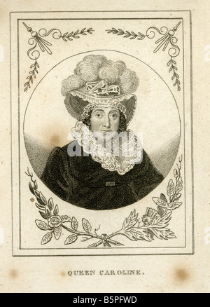 Gravure ancienne de Caroline de Brunswick-Wolfenbüttel. Banque D'Images