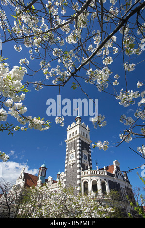 Fleur de printemps et gare ferroviaire historique Dunedin ile sud Nouvelle Zelande Banque D'Images