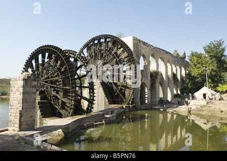 Norias, ancien système d'irrigation, Hama, en Syrie Banque D'Images