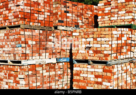 Les matériaux de construction / Palettes empilées de briques de construction utilisés à une entreprise de recyclage de la brique.Melbourne Victoria en Australie. Banque D'Images