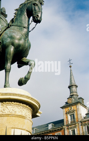 C17, bronze, détail de statue équestre, du roi Philippe III d'Espagne, 1527-98. Plaza Mayor, Madrid Banque D'Images