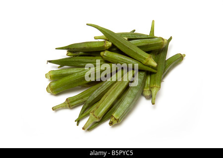 L'okra ou mesdames doigts isolated on a white background studio Banque D'Images