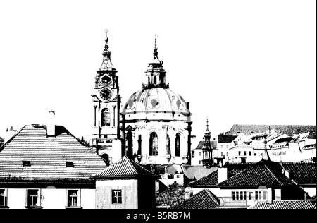 Église St Nikolas - l'un des bâtiments les plus importants de Prague baroque avec un dôme dominant et du beffroi. Banque D'Images