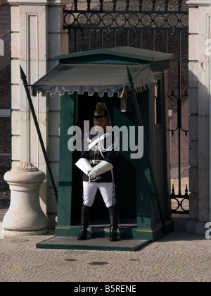 Garde côtière canadienne dans la guérite à l'extérieur du Palais de Belém, résidence officielle du président portugais, Lisbonne, Portugal Banque D'Images