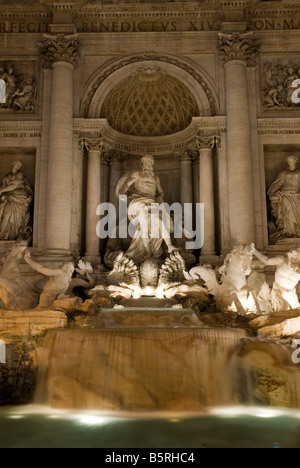 Portrait photo de la fontaine de Trevi la nuit, Rome, Italie. Banque D'Images