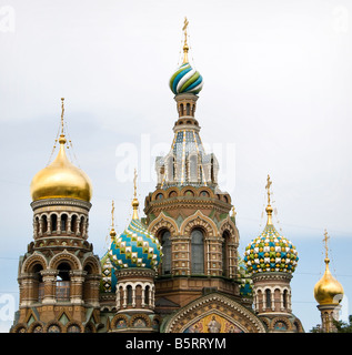 Les dômes de l'église de Notre Sauveur sur le sang versé, Saint Petersburg, Russie Banque D'Images