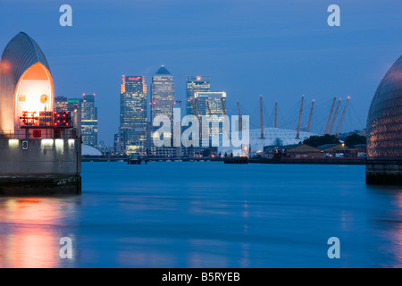 UK London Canary Wharf vu de la Thames Barrier Banque D'Images