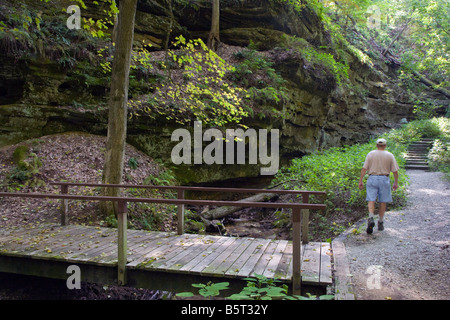 Randonneur sur sentier, Wildcat Den State Park, Muscatine Comté (Iowa) Banque D'Images