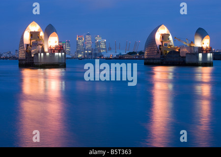 UK London Canary Wharf vu de la Thames Barrier Banque D'Images