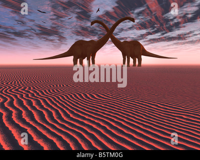 Les Dinosaures Diplodocus géant dans un paysage désertique aride Banque D'Images