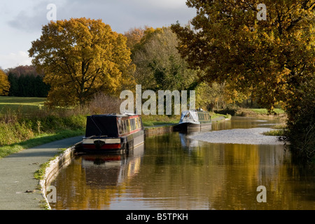 Dans les bateaux du canal de Shropshire Union Canal près d'Ellesmere, Shropshire, Angleterre, en automne. Banque D'Images