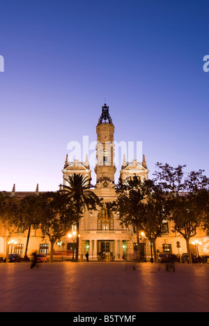 Hôtel de ville sur la place centrale Plaza Ayuntamiento de Valencia Espagne Banque D'Images