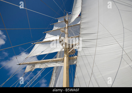 Voiles à bord du Star Flyer, un navire à voile Clipper Banque D'Images