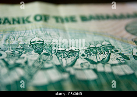 Détail d'un billet de un dollar de la Banque centrale des Bahamas Banque D'Images
