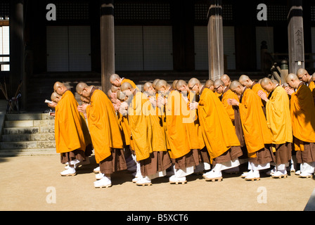 Les moines shingon bouddhistes prient dans Danjo Garan KOYASAN complexe monastique en Japon Banque D'Images