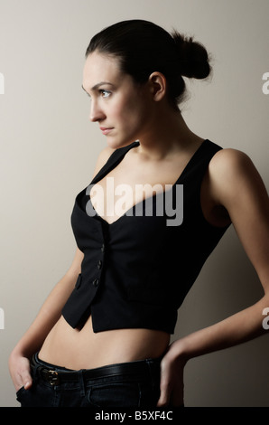 Young Woman in Black vest Banque D'Images