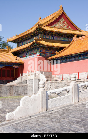 Toits des carreaux émaillés à l'intérieur de la Cité interdite à Pékin, Chine Banque D'Images