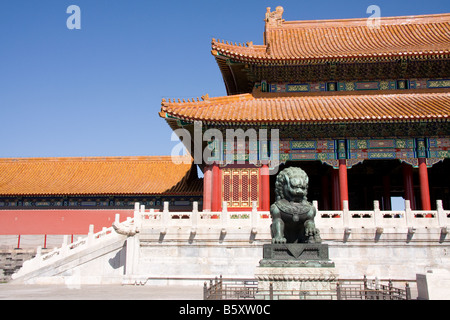 À l'intérieur statue de lion la ville impériale à Pékin, Chine Banque D'Images