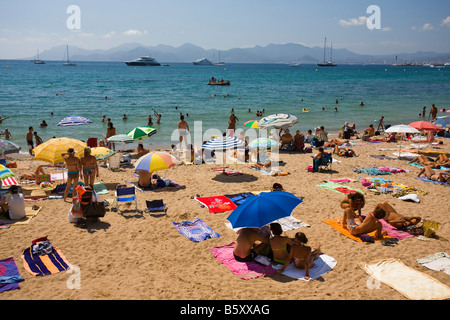 Avis de touristes sur la plage de Cannes Cote d Azur France Banque D'Images