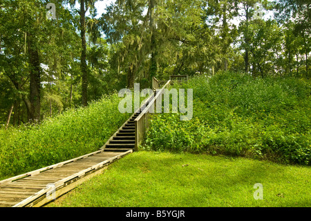 Lake Jackson Mounds Archaeological State Park Tallahassee Floride temple indien terre mounds escaliers en bois boardwalk Banque D'Images