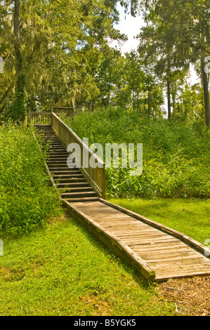 Lake Jackson Mounds Archaeological State Park Tallahassee Floride temple indien terre mounds escaliers en bois boardwalk Banque D'Images