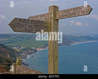 Sentier du littoral Signpost, South Devon, UK Banque D'Images