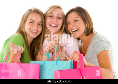 Portrait of Teenage Girls Holding Shopping Bags Banque D'Images