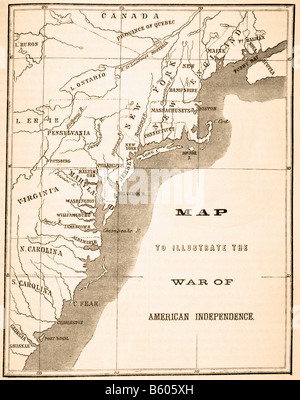 Carte illustrant la géographie pertinente à la guerre d'Indépendance Américaine Banque D'Images